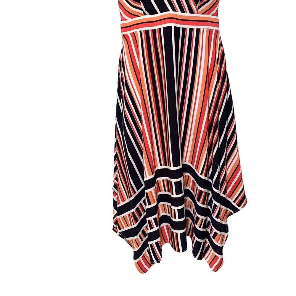 Karl Lagerfeld Size 4 Striped Asymmetrical Handkerchief Hem Dress Faux Wrap - Picture 5 of 14